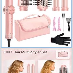 5 in 1 Hot Air Styler, 1300W 110000 RPM High-Speed Hair Dryer Brush with Auto-Wrap Curlers, Frizz-Free Volumizing Straightening Curling for All Hair T