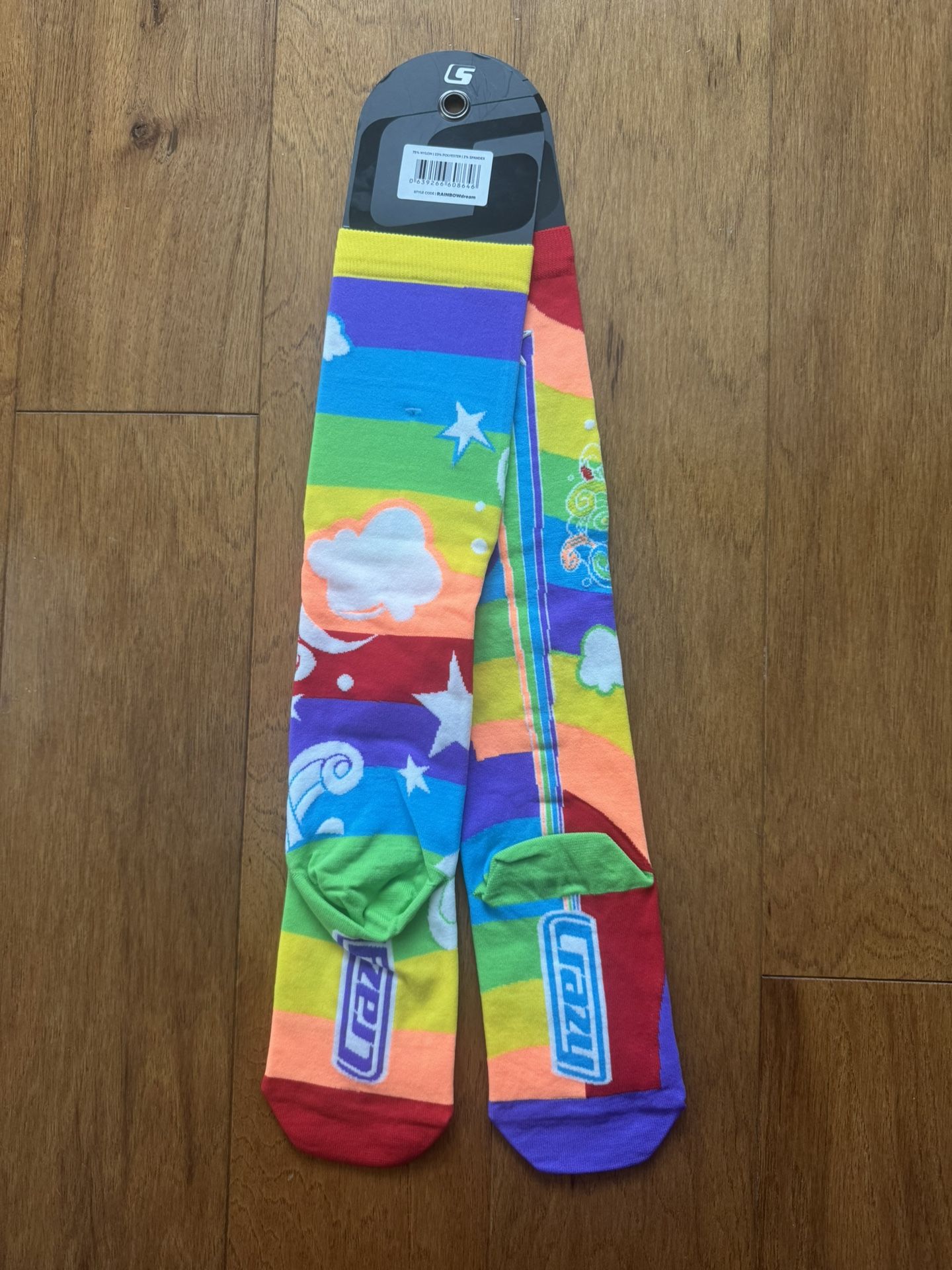 Crazy Socks RAINBOW DREAM new one size   Introducing the Rainbow Dream Crazy Socks - the ultimate socks for skating enthusiasts, events, and festivals