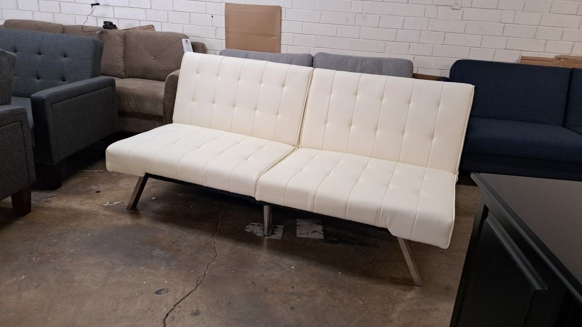 New 2 Futon Sofa Faux Leather Vanilla Color See Pictures For Dimensions