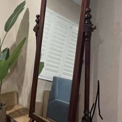 Antique Cheval Free Standing Tilting Mirror - Cherry  Wood  With Drawer Below 