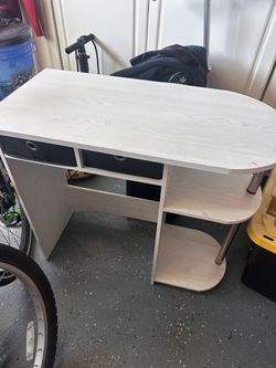 White Wood Computer Desk with Side Shelf