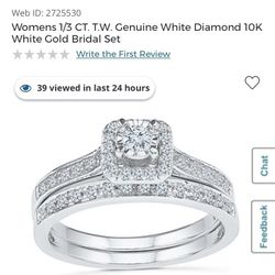 Genuine Diamond Ring 1/3 Carat  White Gold Bridal Set