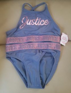 NWT Girls Justice logo shine high neck bikini Size 8