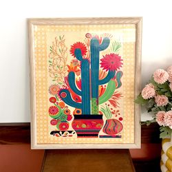 Vintage Style Cactus Mexican Succulent Plants Retro Style Framed Poster Wall Art