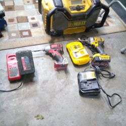 Milwaukee Impact Drill W/ Battery And Charger + DeWalt Impact Drill W/Battery And Charger. Radio Included 
