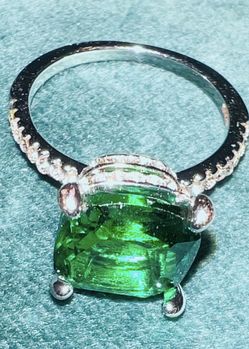Moissanite Cushion Cut Emerald Ring