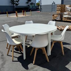 Modern White Dining Table Set w/ 6 Chairs