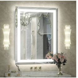 ☀️ #7091 28 in. W x 36 in. H Rectangular Frameless Front & Back LED Lighted Anti-Fog Tempered Glass 