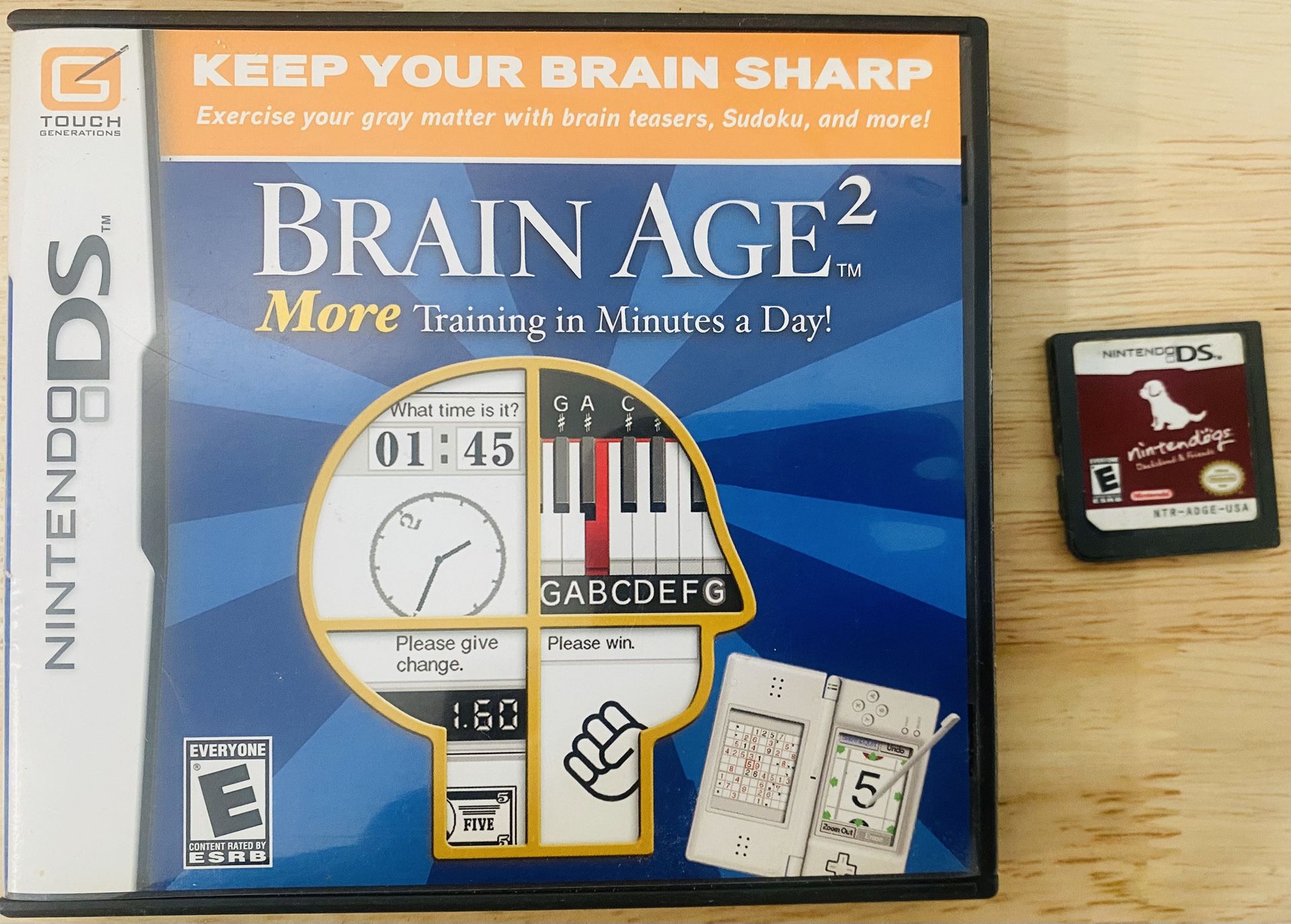 2 Nintendo DS Games - Brain Age 2 and Nintendogs 