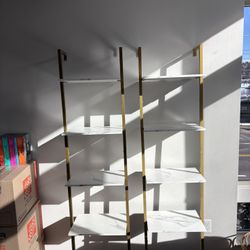 Pair of Bookshelves - White/Gold 