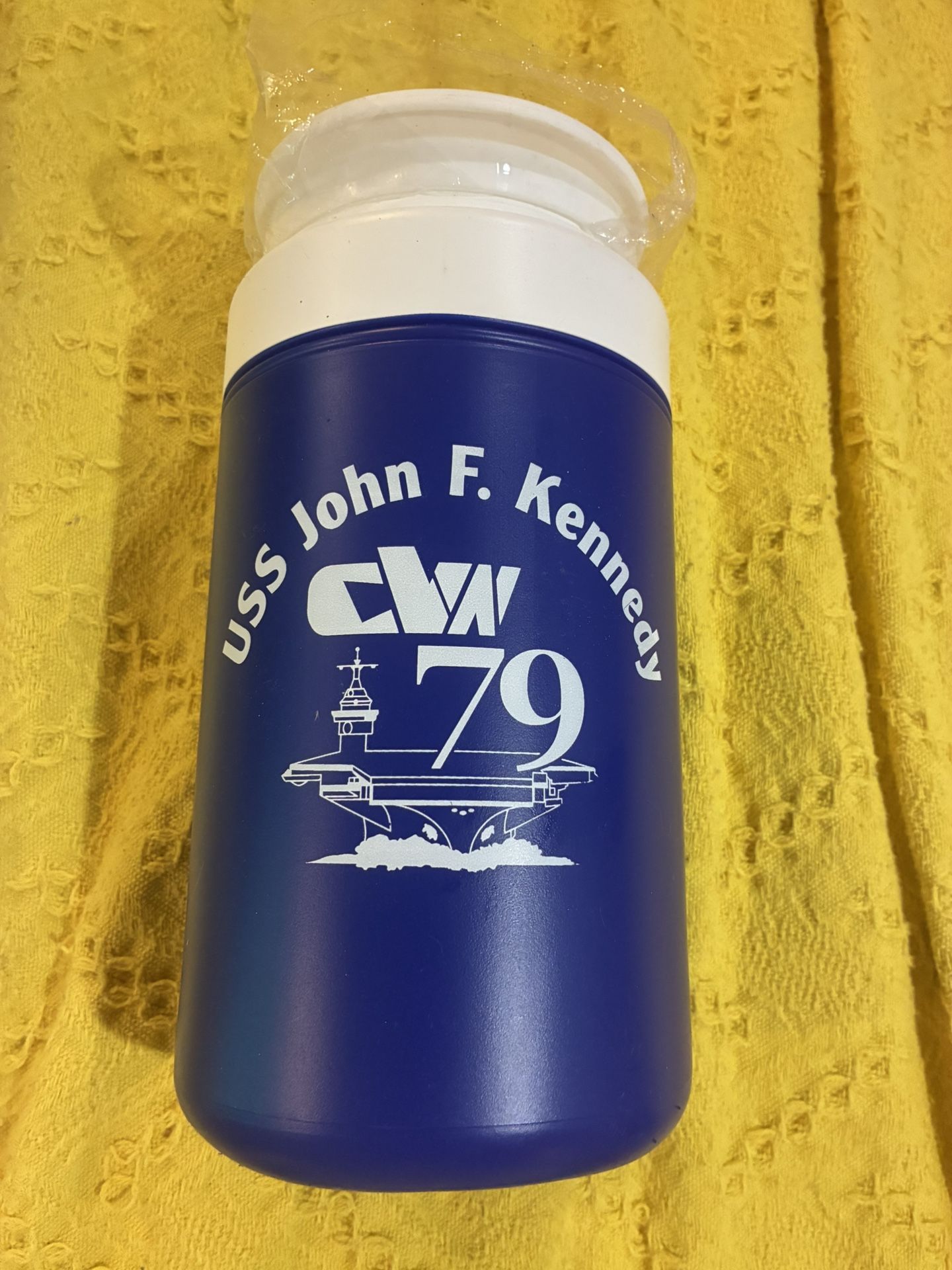 New Sealed USS John F Kennedy CVN 79 68oz Flip Spout Thermos Blue