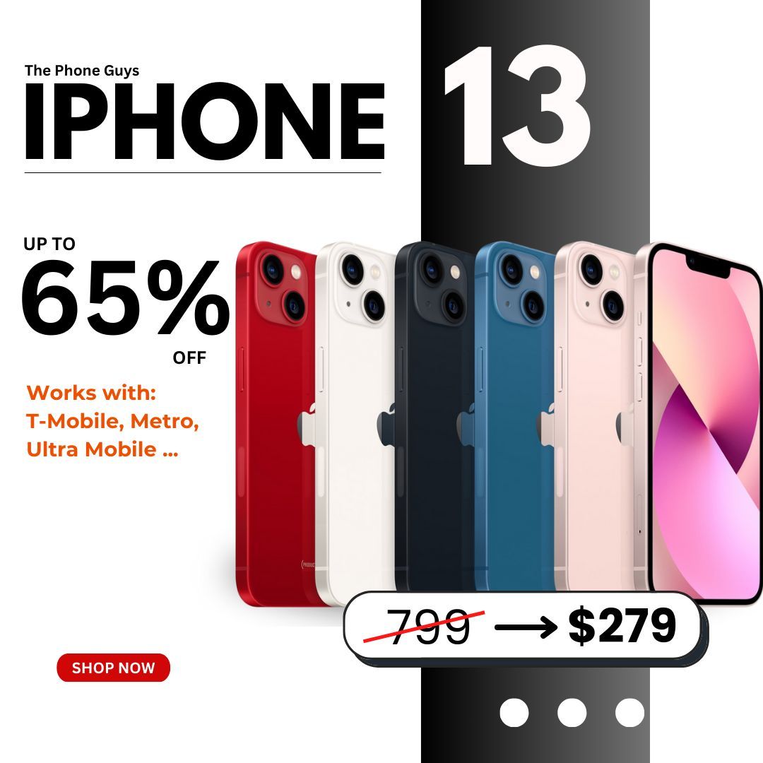 📱 iPhone 13 6.1” (T-Mobile, Pre-Owned) – Now $279! Save 65% 💥