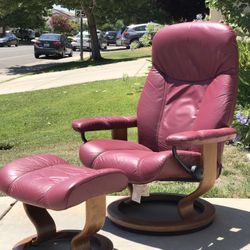 Ekornes Stressless Leather Recliner And Ottoman 