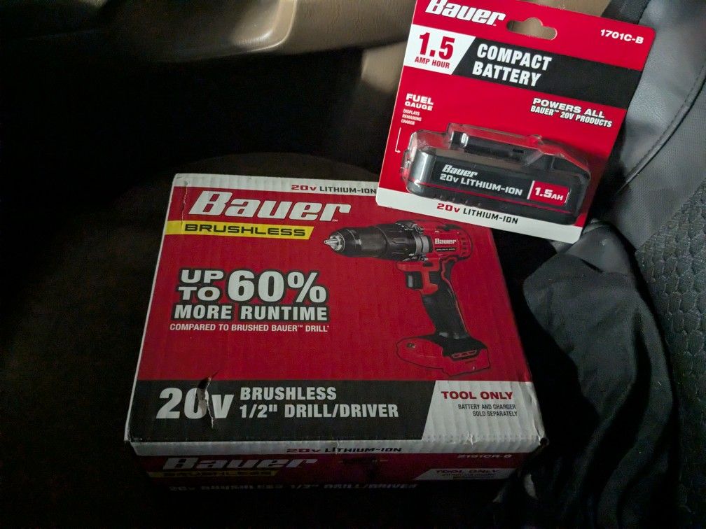 Bauer 20V Cordless, 1/2 in. Drill/Driver Kit with 1.5 Ah with battery