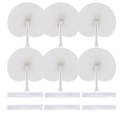 100 Packs Decorative Paper Folding Hand Fans Handheld,White Round Wedding Foldable Fans Chinese and Japanese Fans Bulk for Bridal Guest Church Party F