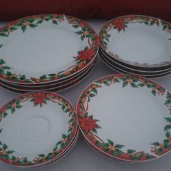 Vintage Christmas Rimmed Service for 4 - Poinsettia by Sunflower Dinner Ware