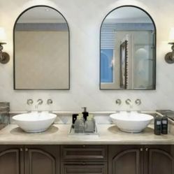 CONGUILIAO Wall Mounted Mirror, 20"x30" Arch Bathroom Mirror Has Metal Frame, 2 Pieces Black Decor for Mantle, Entryway...NEW IN BOX