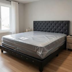 New KING SIZE BED FRAME WITH MATTRESS AND BOX SPRING SET DIAMOND BED FRAME 3PCS 