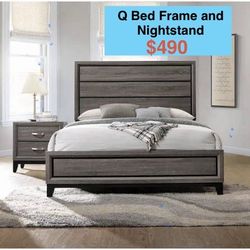 Brand New Grey Queen, Size Bed Frame, And Nightstand Nightstand