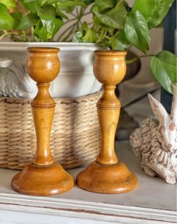Pair of Vintage turned wood candle sticks