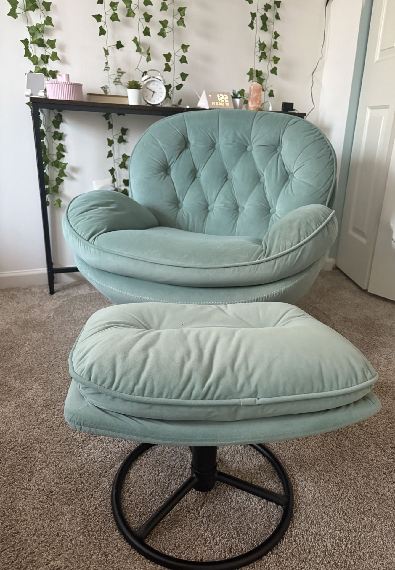 Anouk Tufted Back Type Swivel Base Accent Chair with Ottoman