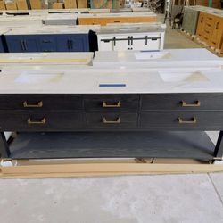 84 in. W x 22 in. D Double Sink Bath Vanity in Black with White Top $1,099 