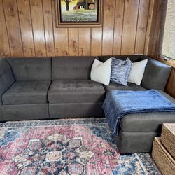 3 Piece Small Modular Sectional Brown Sofa Tufted Chaise Lounge.