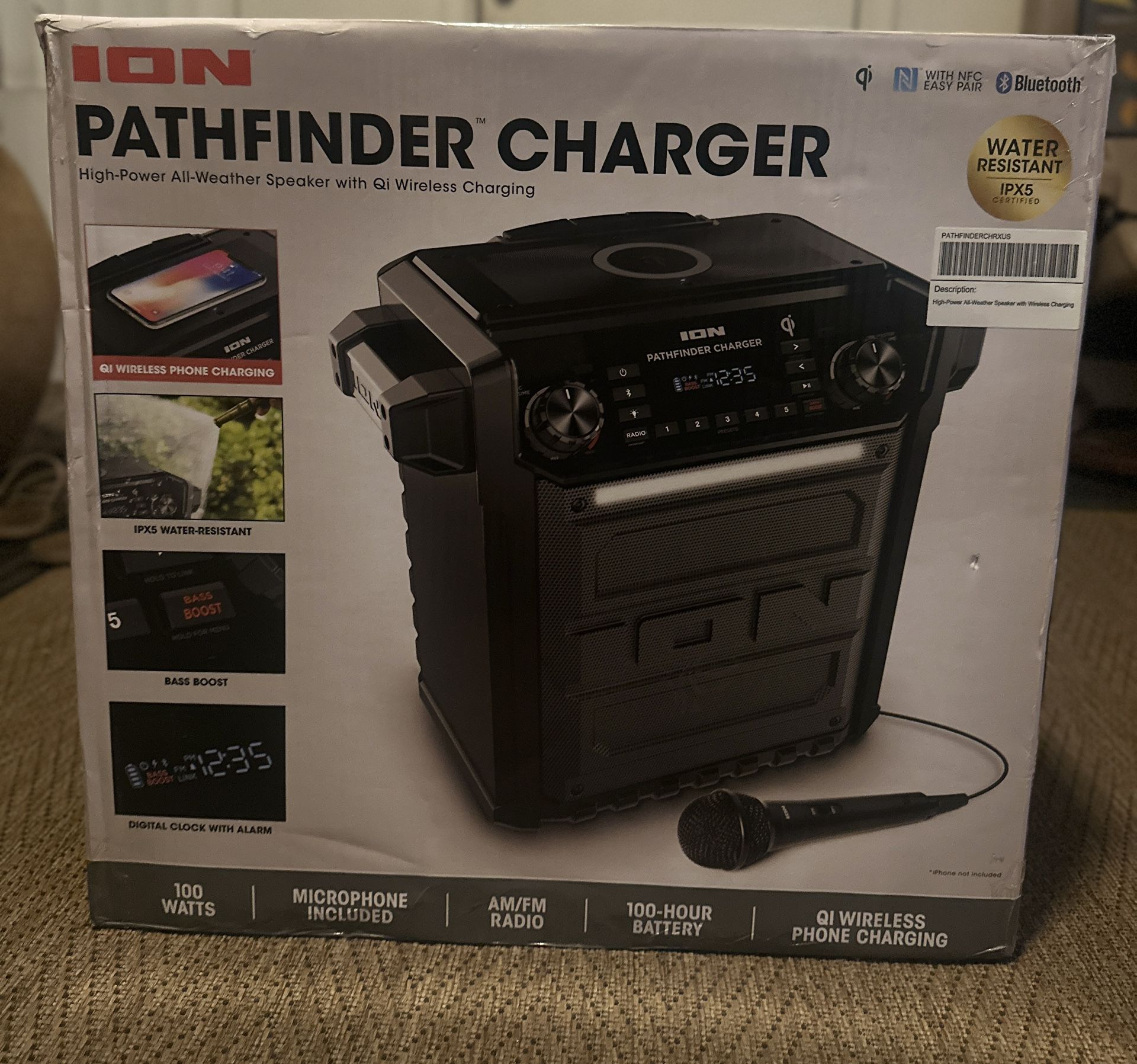 Ion Audio Pathfinder Charger, Bluetooth Portable Speaker with Wireless Phone Charging