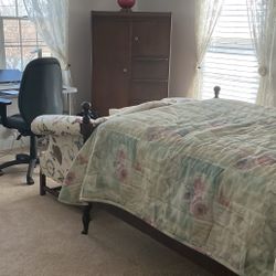 Antique Footboard, Headboard, Nightstand, Hutch, Dresser With Mirror And Small Desk  For Sale