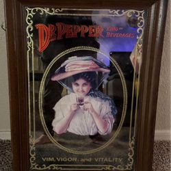 Antique Dr. Pepper Advertising Mirror RARE!! Framed Wooden Original