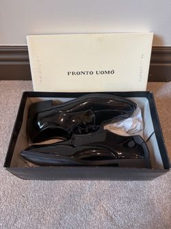 Pronto Uomo Black Patent Leather Tuxedo Shoes – Men’s 12D — Like New, Original Box