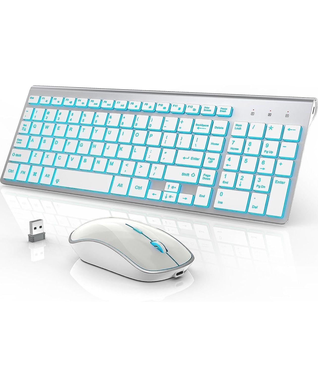 Wireless Keyboard and Mouse Combo with 7 Backlit Options,Quiet Light Up Keys,Type-C Rechargeable,Sle
