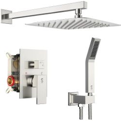 Brushed Nickel 12 Inches Bathroom Luxury Rain Mixer Shower Combo Set Wall Mounted Rainfall Shower Head System Retails $231