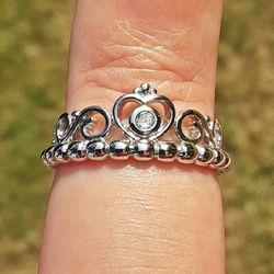Silver Princess Tiara Crown Ring Size 8