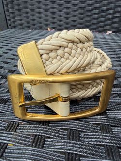 Vintage Jil Sander Cream Braided Belt Gold-Tone Buckle Size 70 Rare