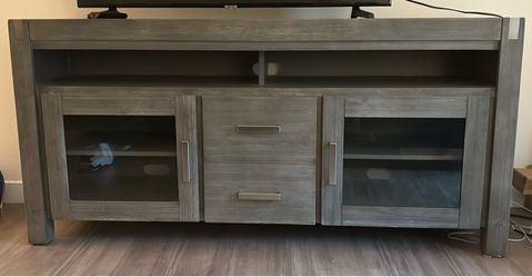 Gray Wood TV Stand with Storage