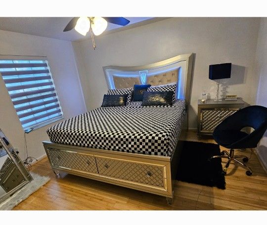 California King Size Bed One Nightstand And Dresser With Mirror Good Price And Clean YOU Will Be Happy