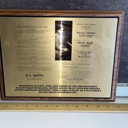 Marvin Maazel Pianist Recognition Plaque 