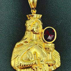 10k yellow gold 2 CT lab Ruby Solid Gold Saint Barbara Pendant 6 grams