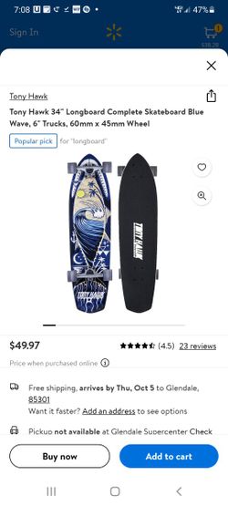 Tony Hawk 34" Longboard Complete Skateboard Blue Wave