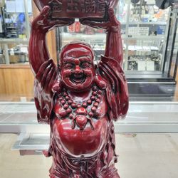 18 Inch Chinese Heavy Red Resin Happy Laughing Lucky Buddha Statue