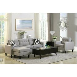 New Modern Reversible Sectional Sofa In Light Grey Woven fabric