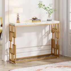 Modern Console Table, 42.5" Sofa Foyer Table with Faux Marble Tabletop