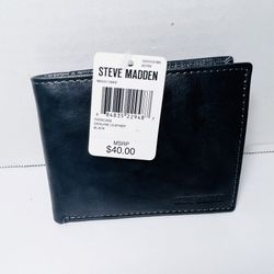 Steve Madden black leather men’s wallet RDIF NWT