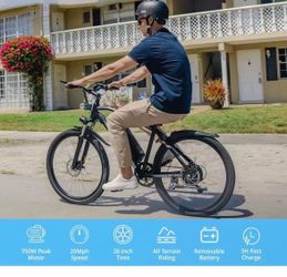 Electric Bike 26" Fat Tire Electric Bike for Adult, 25mph Peak 750W 48V 10.4Ah Removable Lithium-Ion Battery Electric Mountain Bike, 3H Fast Charge, L