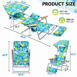 Backpack Beach Chair with Canopy, Footrest and Face Hole, 5-Position Folding Tanning Chair, Heavy Duty Portable Sunbathing Lounge for Outside, Lawn & 