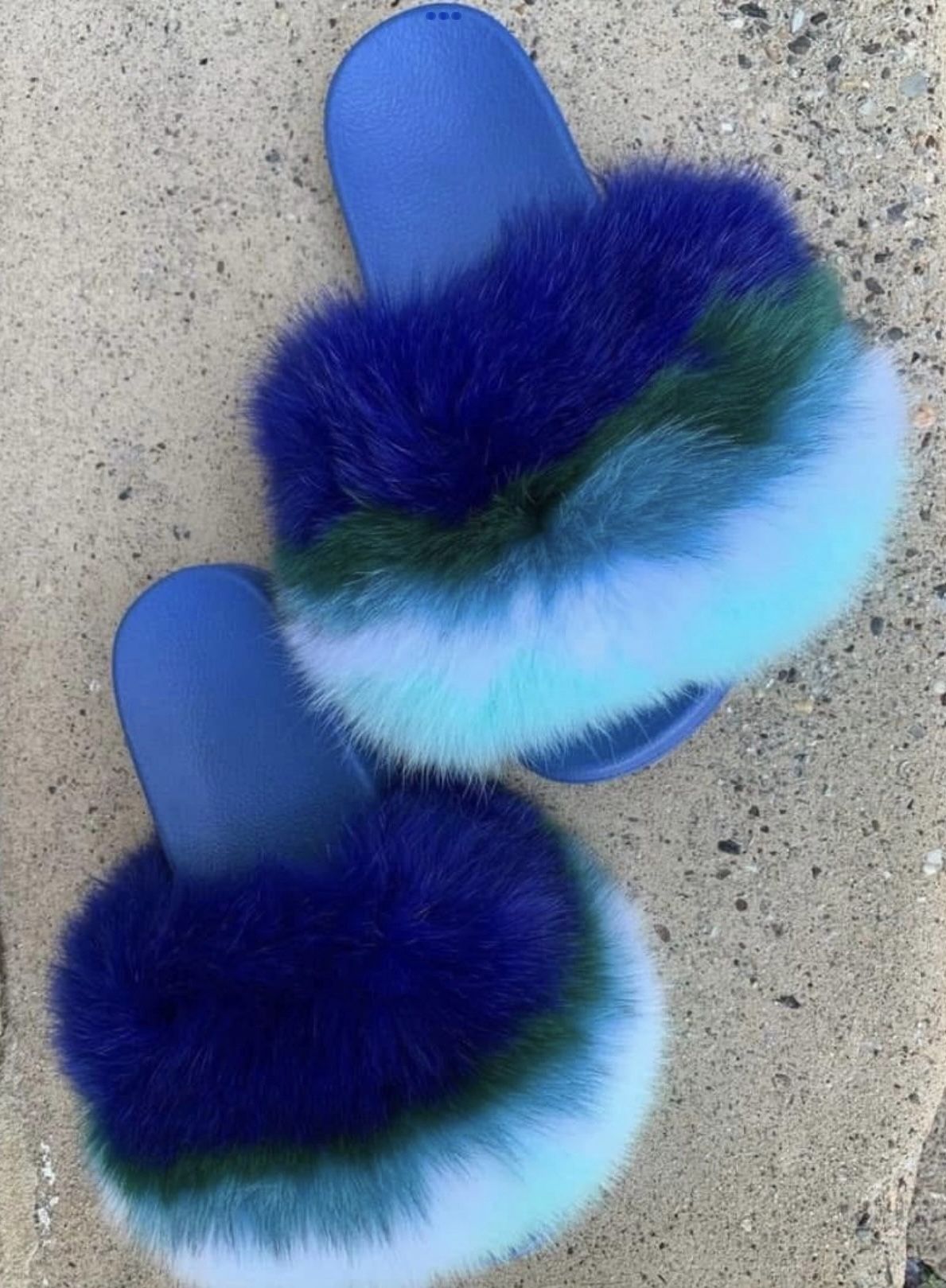 Blue Hannah Real Fur Slides Sizes 7.5,8,8.5 Only Message True Size & Order