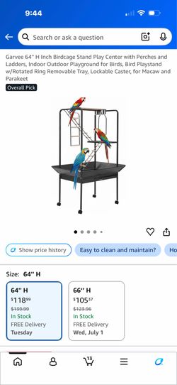 Garvee 64" H Inch Birdcage Stand Play Center with Perches and Ladders, Indoor Outdoor Playground for Birds, Bird Playstand w/Rotated Ring Removable Tr