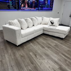 WHITE Fluffy Corduroy L-Sectional Sofa Couch FREE DELIVERY