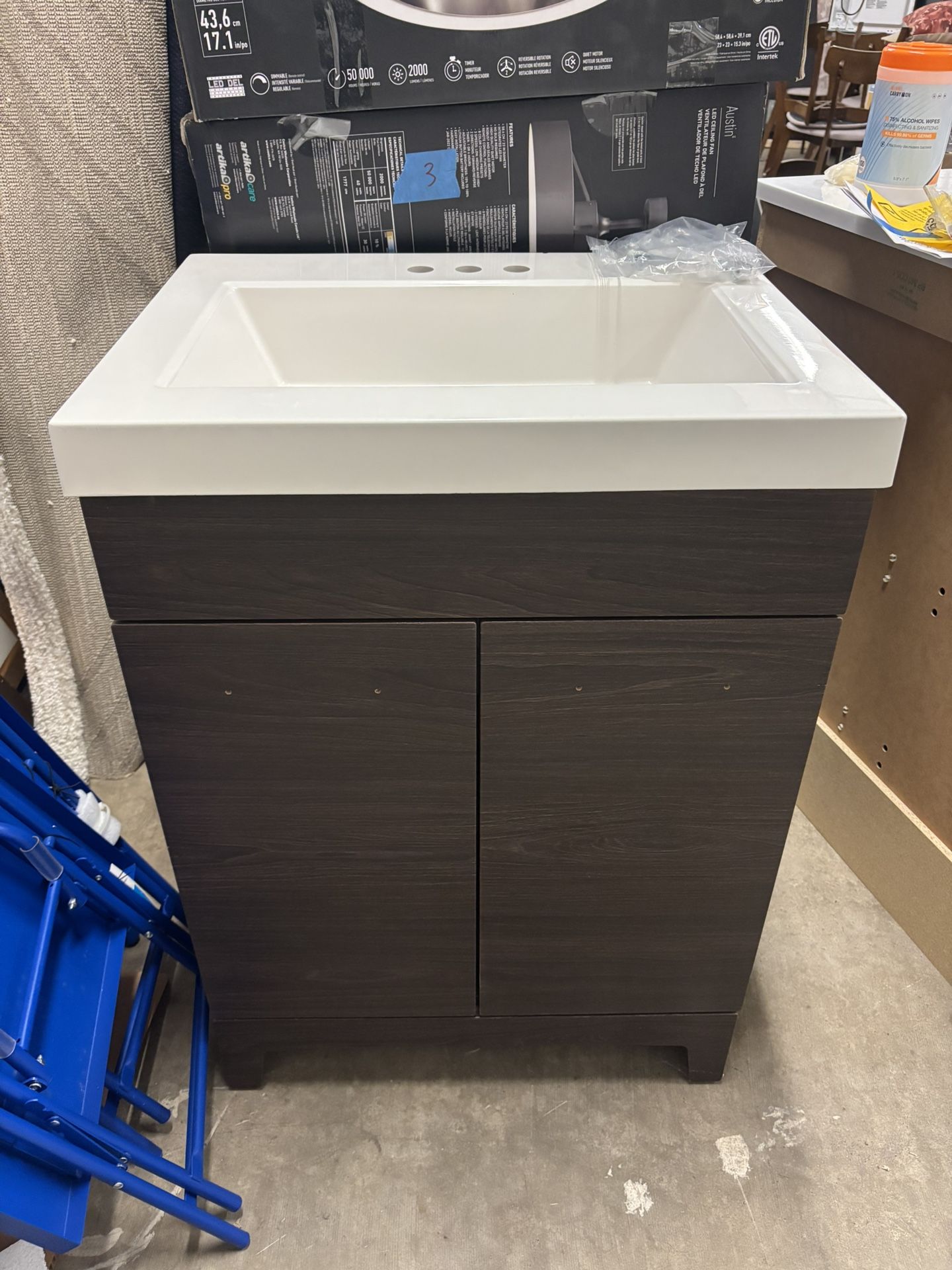 24” Bath Vanity Cabinet with White Cultured Marble Top